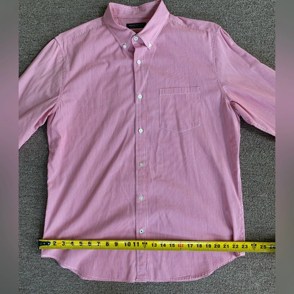 Red Strip Banana Republic Men Sz L‎ Camden Fit Custom078 Wash Shirt Button down